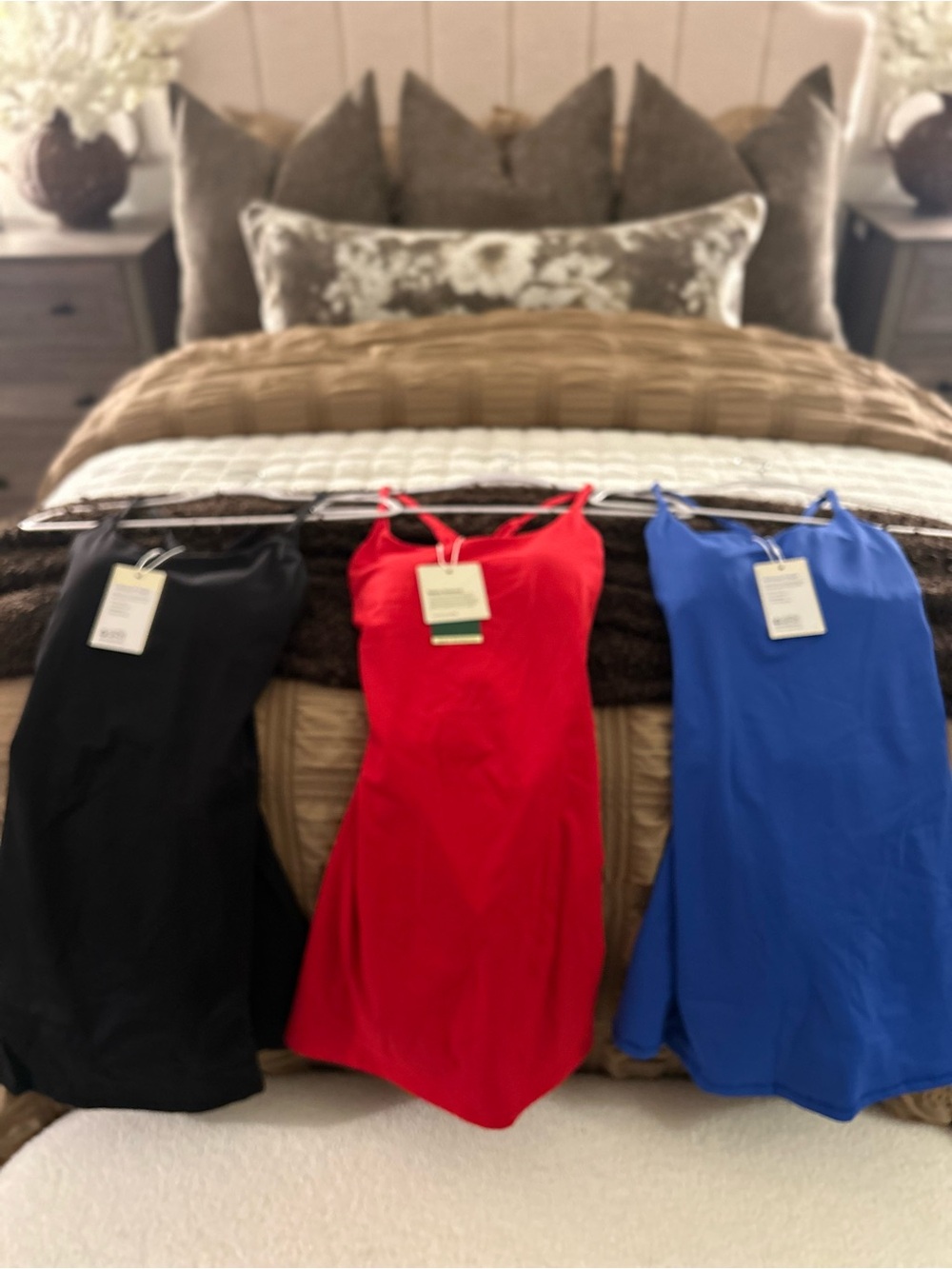 3 Halara Softly Zero Plush Backless Active Dress (Black, Red, and Blue)